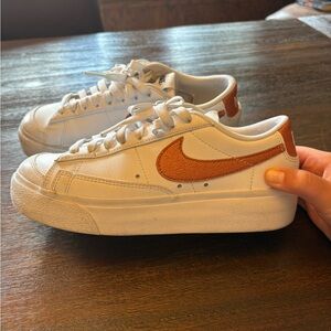 Nike platform blazers in white and orange